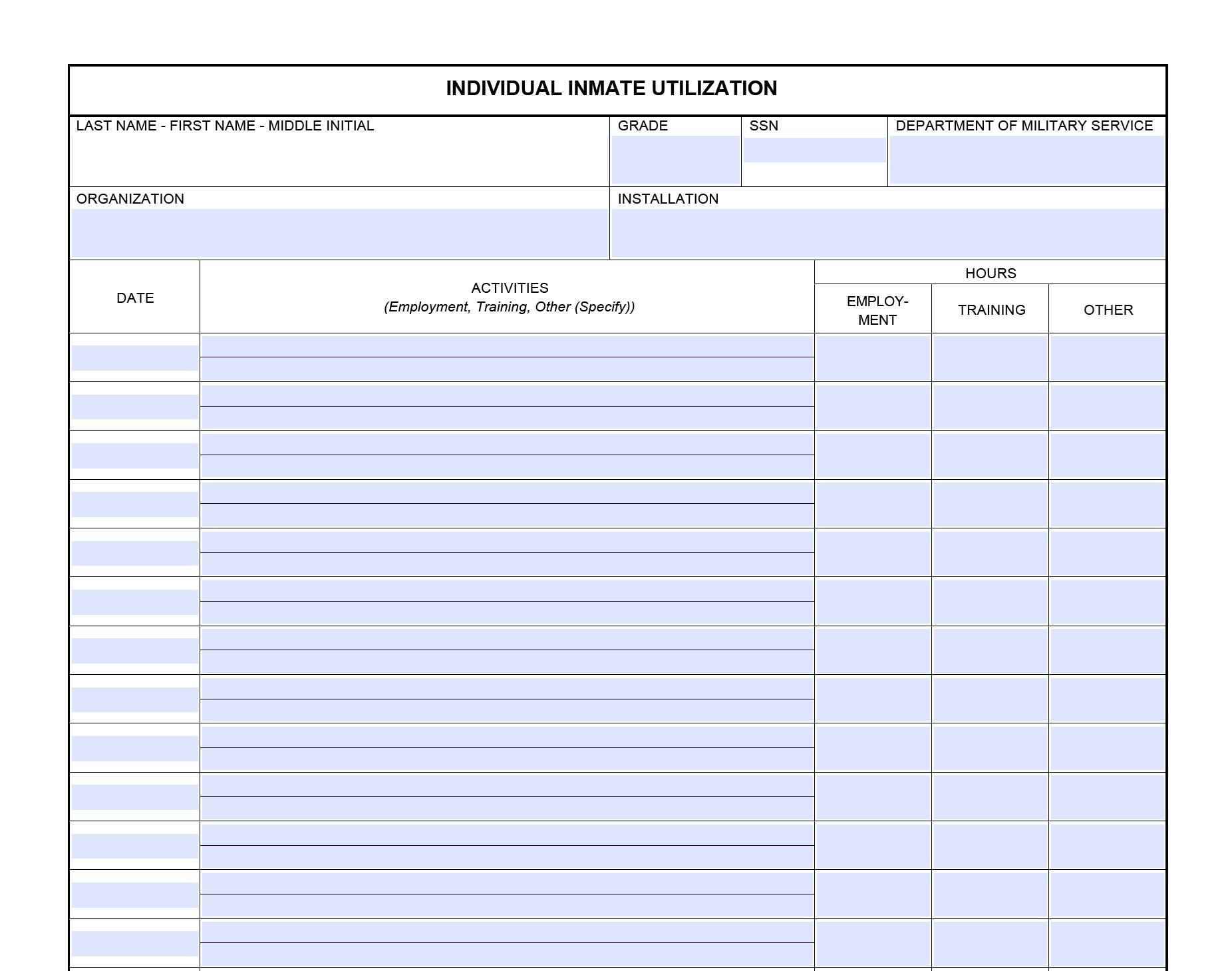 AF Form 511 - Individual Inmate Utilization PDF